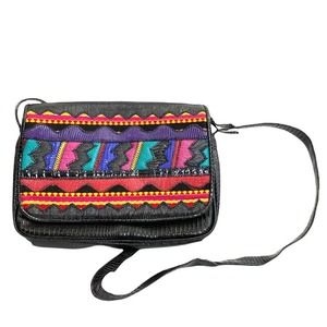 Vintage Accessory Works Multicolor Color Block Black Faux Leather Crossbody Bag